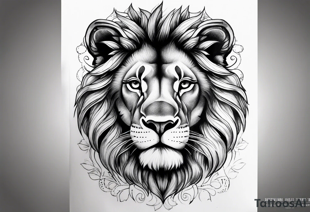 Lion face thigh tattoo half lion half design tattoo idea