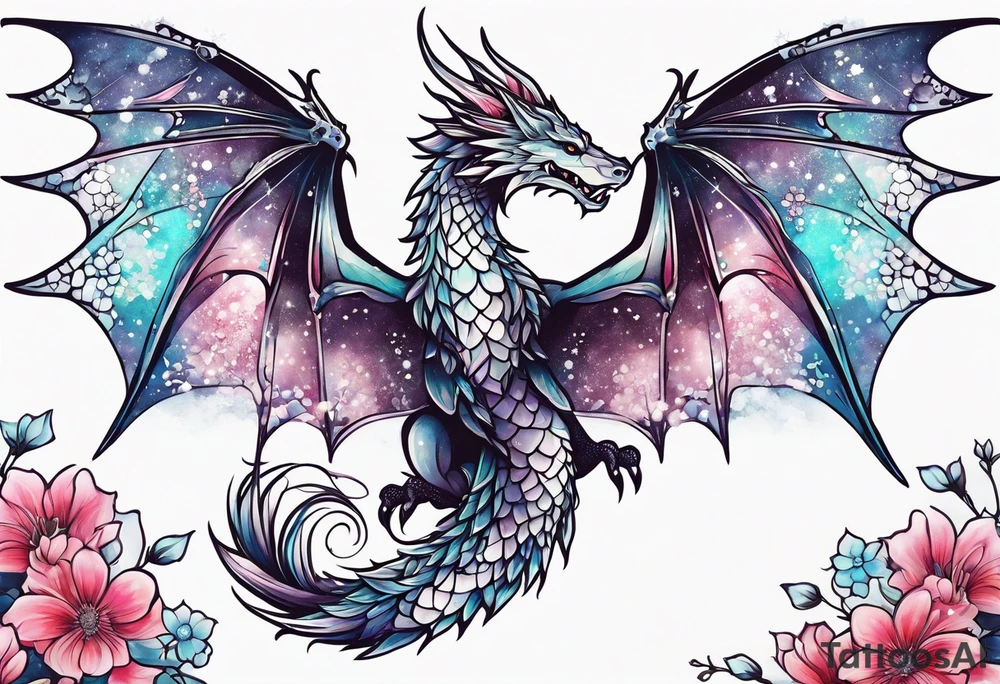 Constellation, wing , snow , cross , dragon female japan kawaii , flower tattoo idea