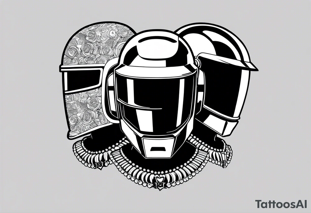The two Daft Punk masks with 1993 written in the face of one and 2021 in the face of the other tattoo idea