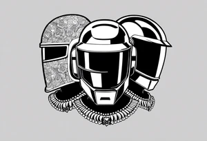The two Daft Punk masks with 1993 written in the face of one and 2021 in the face of the other tattoo idea