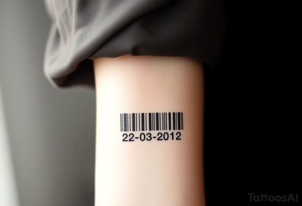 minimalist barcode with the couple’s wedding date (22 - 03 - 2012) hidden in the numbers under barcode tattoo idea