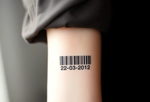 minimalist barcode with the couple’s wedding date (22 - 03 - 2012) hidden in the numbers under barcode tattoo idea