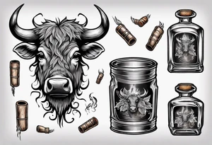 Taureau qui fume drogue et qui bois whisky tattoo idea