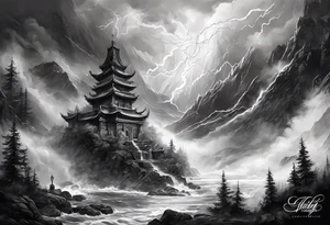Valhalla mist fog lightning tattoo idea