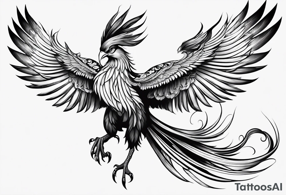 phoenix with extra long tail feathers and a long neck tattoo idea