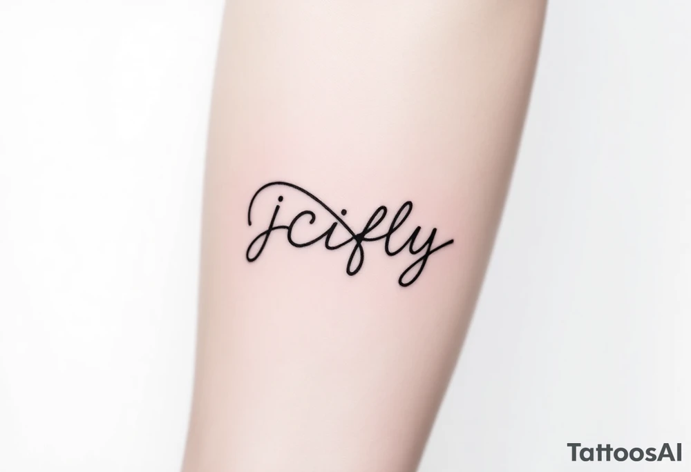 A small tattoo to go on my inner forearm with the cursive letters JCIFLY in an infinity symbol shape tattoo idea