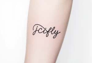 A small tattoo to go on my inner forearm with the cursive letters JCIFLY in an infinity symbol shape tattoo idea