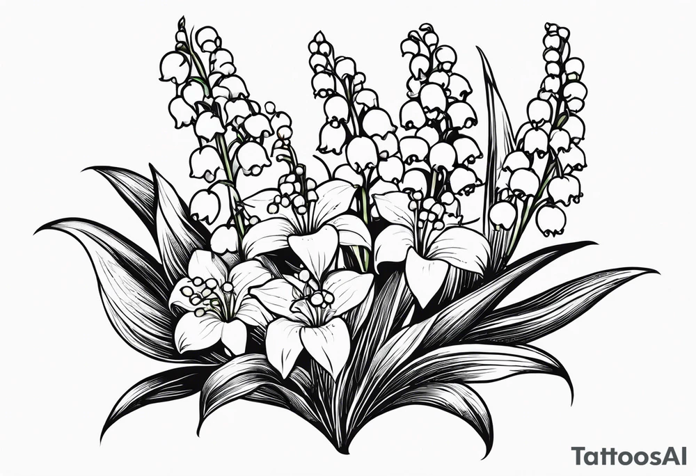 lily of the valley with other flowers incorporated with new Mexico. Very gentle and clean, minimal shading tattoo idea