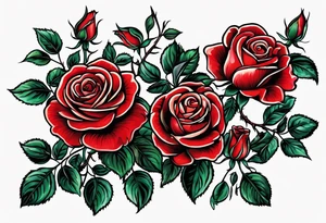 old school roses, red, highly detailed tattoo idea