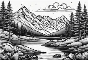 Fineline mountain scene tattoo idea