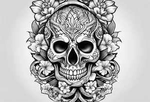 snakes in the shape of a spade with flowers tattoo idea