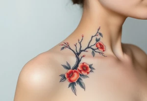 Full tree with peaches leaves, and flowers on it tattoo idea