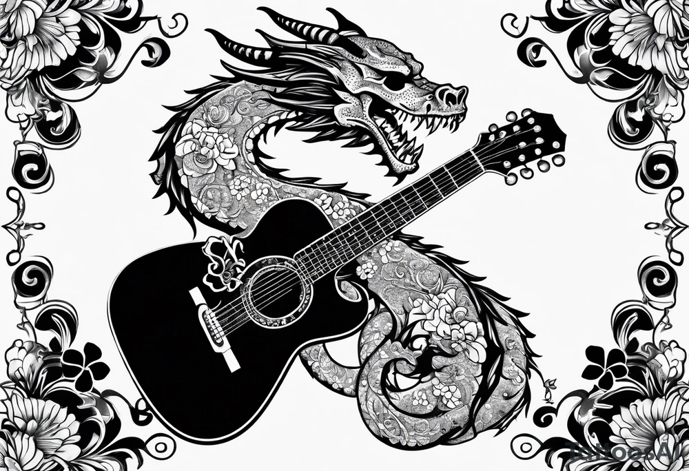 Guitar, skulls, flowers, cute dragon tattoo idea
