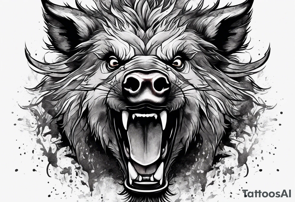 angry boar front tattoo idea