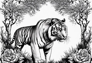 Tiger with a crown and the tree of life tattoo idea