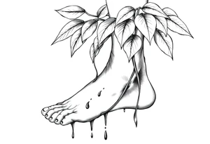 plant with long leaves, dripping like ink, growing from left foot to the cleavage tattoo idea