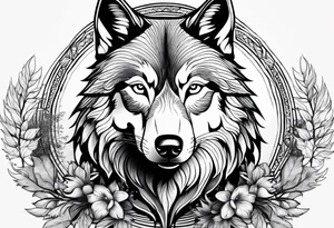 Wolf face with nature background tattoo idea