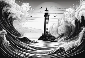 voilier vue de face. phare maritime fixé au centre du voilier et utilisé comme un mat pour les voiles. tattoo idea