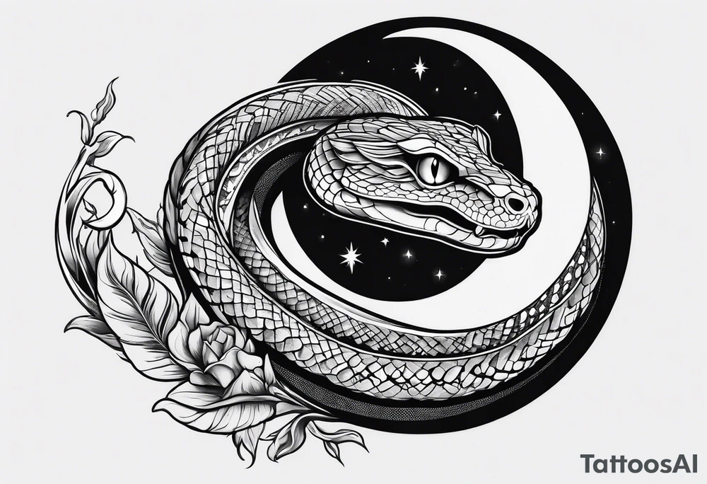 snake wrapped around a crescent moon tattoo idea