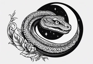 snake wrapped around a crescent moon tattoo idea