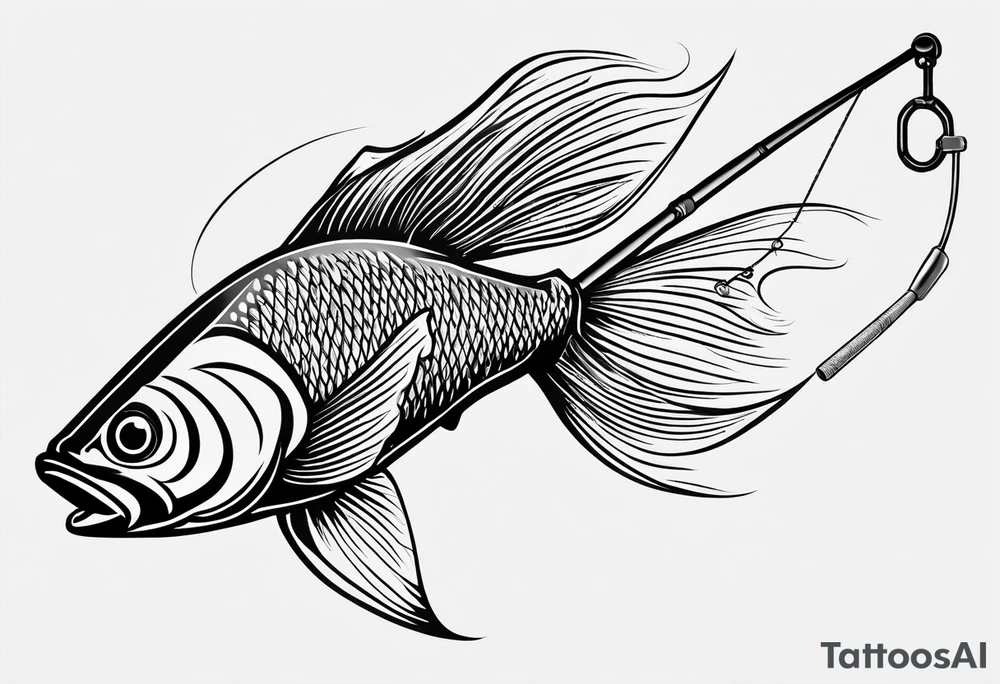 Fishing pole with memorium of a friend tattoo idea