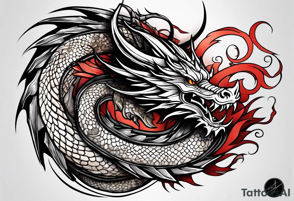 Tall skinny line dragon tattoo idea