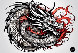 Tall skinny line dragon tattoo idea