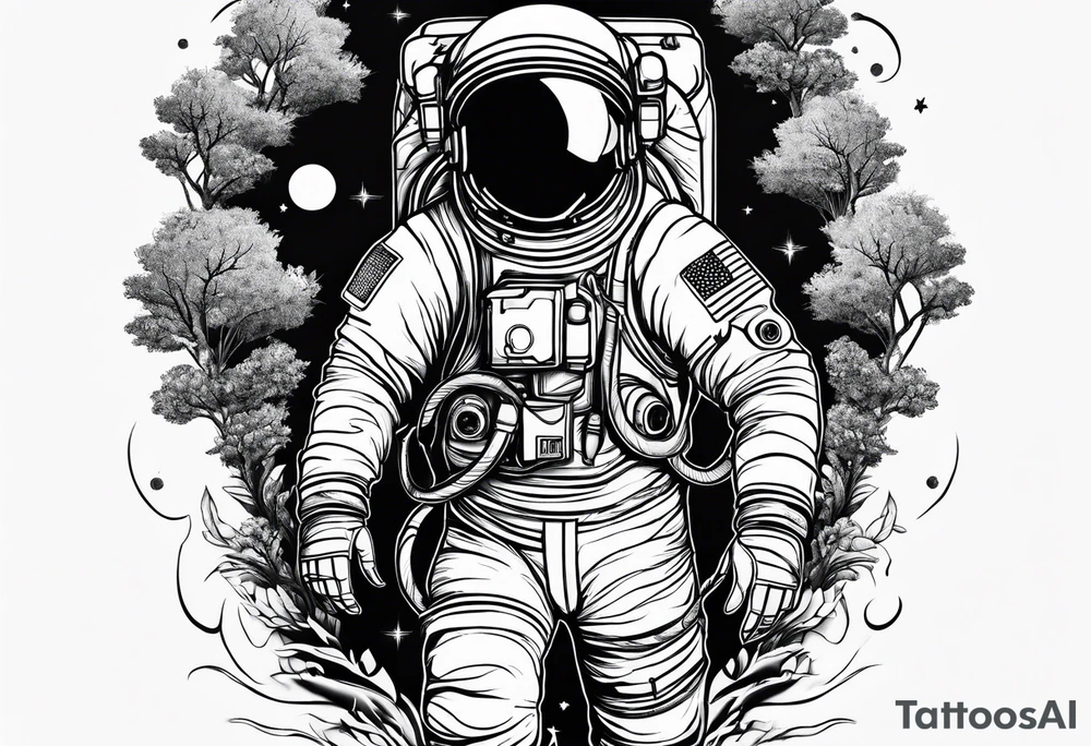 Astronaut floating through nature tattoo idea