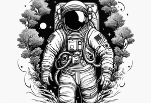 Astronaut floating through nature tattoo idea