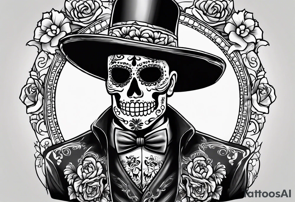 Mexico day of dead  man standing
 drink horizontal cover up tattoo idea