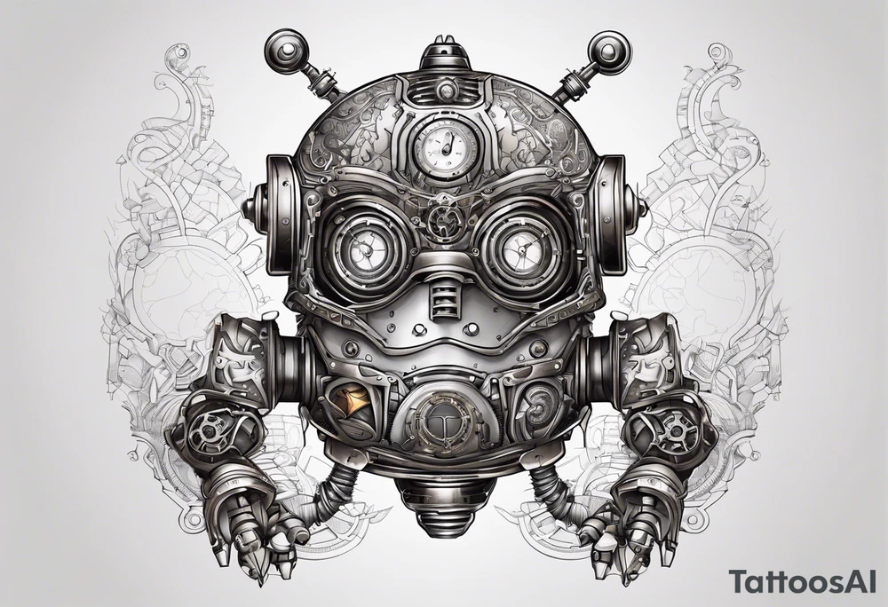 steampunk robot with a real heart tattoo idea