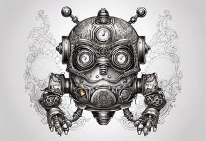 steampunk robot with a real heart tattoo idea