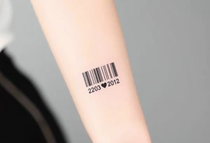 minimalist barcode with the couple’s wedding date (22 - 03 - 2012) hidden in the numbers under barcode with heart tattoo idea