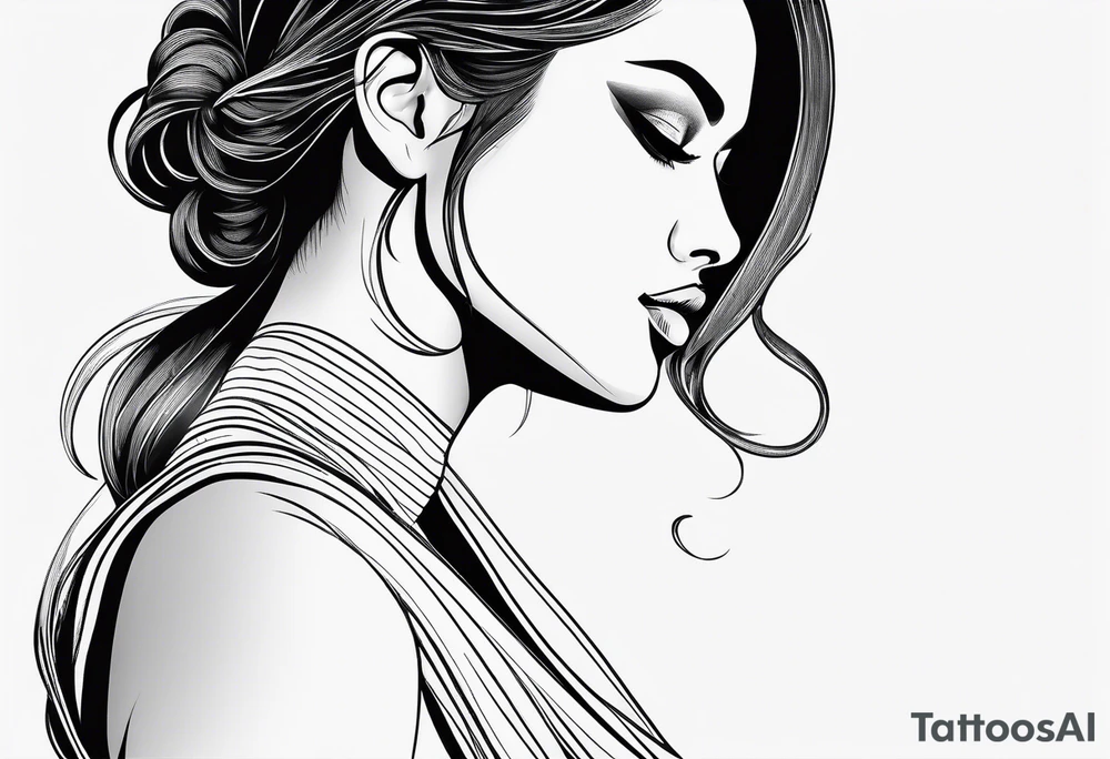 Thin lines of a women side faces not realistic tattoo idea