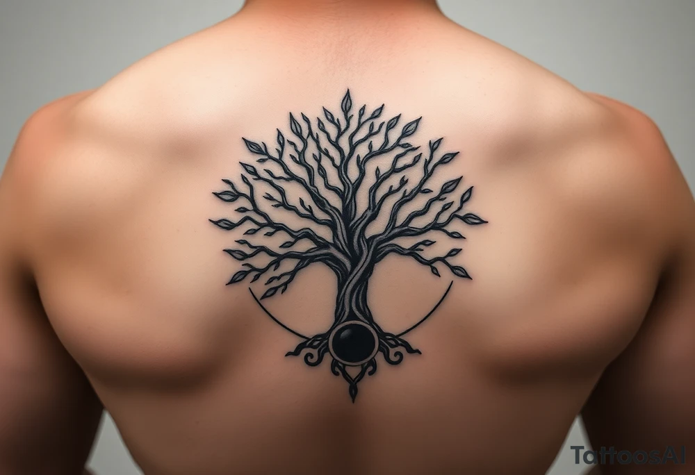 yggadrisl tree of life with circle tattoo idea