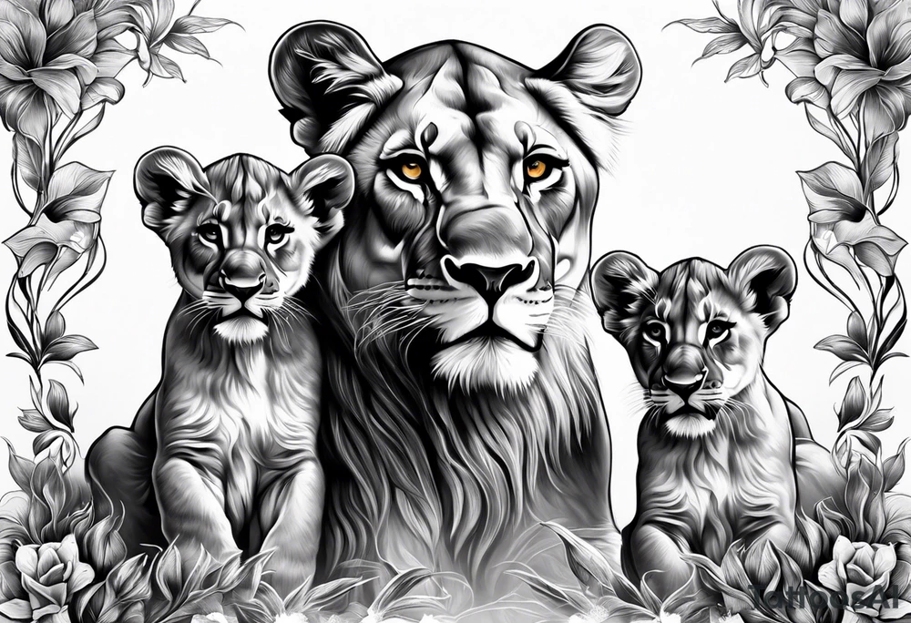 LIONESS WITH TWO CUBS tattoo idea