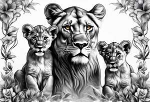 LIONESS WITH TWO CUBS tattoo idea