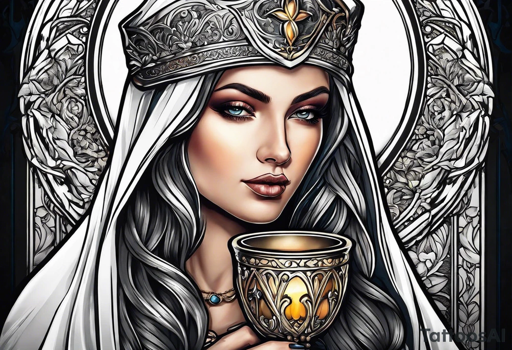Female saint holding a chalice tattoo idea