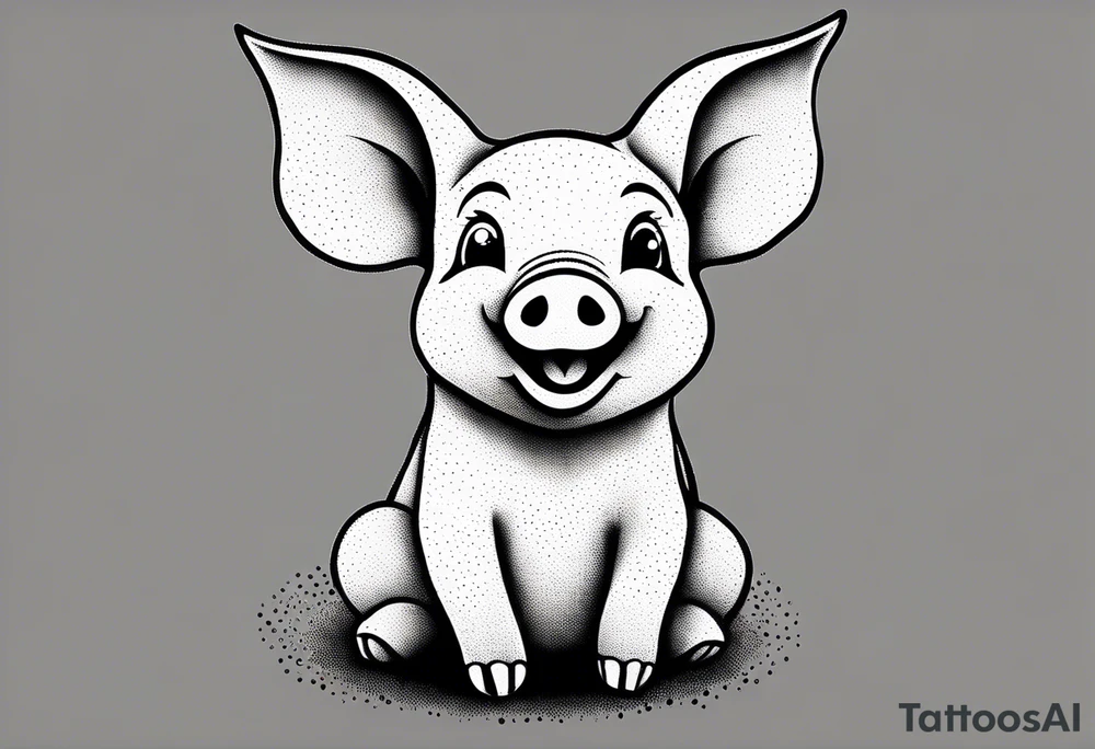 very cute happy piglet.
outline only.
black and white only.
only show the piglet. no extra lines or decoration.
no black shading.
dont make the ears too big.
draw very thin lines

should look like a tattoo that will only take 15 minutes to draw tattoo idea