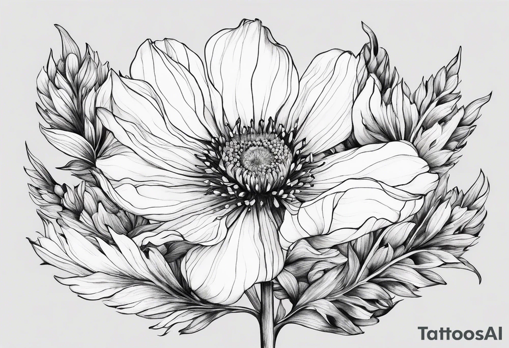 straight line - wildflower in watercolor represents overcoming challenges & strength - mountains, waves with a little sunshine tattoo idea