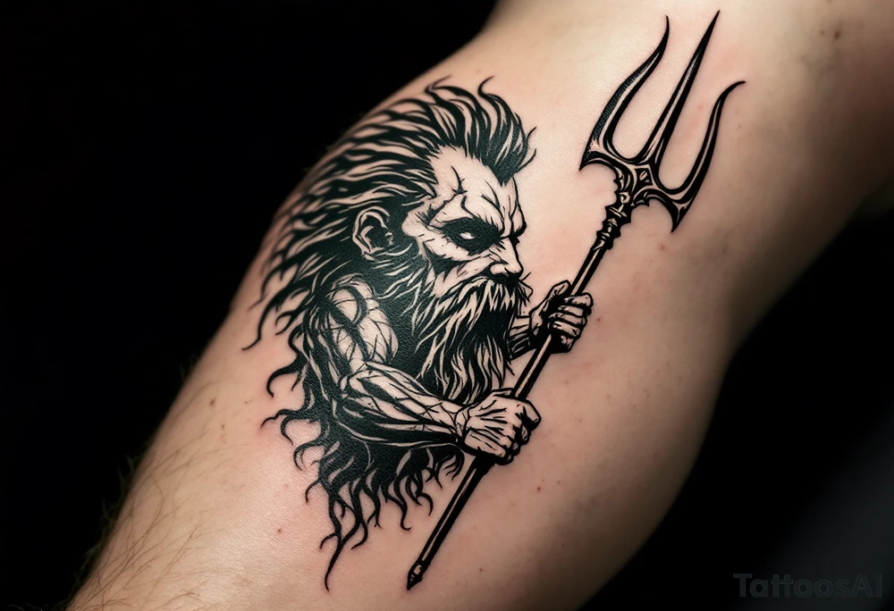 gay poseidon with trident tattoo idea