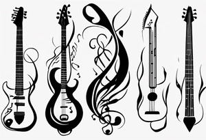 Design a vertical tattoo that captures the essence of my love for music, incorporating flowing musical notes and instrument elements, suitable for placement on the back of the forearm tattoo idea