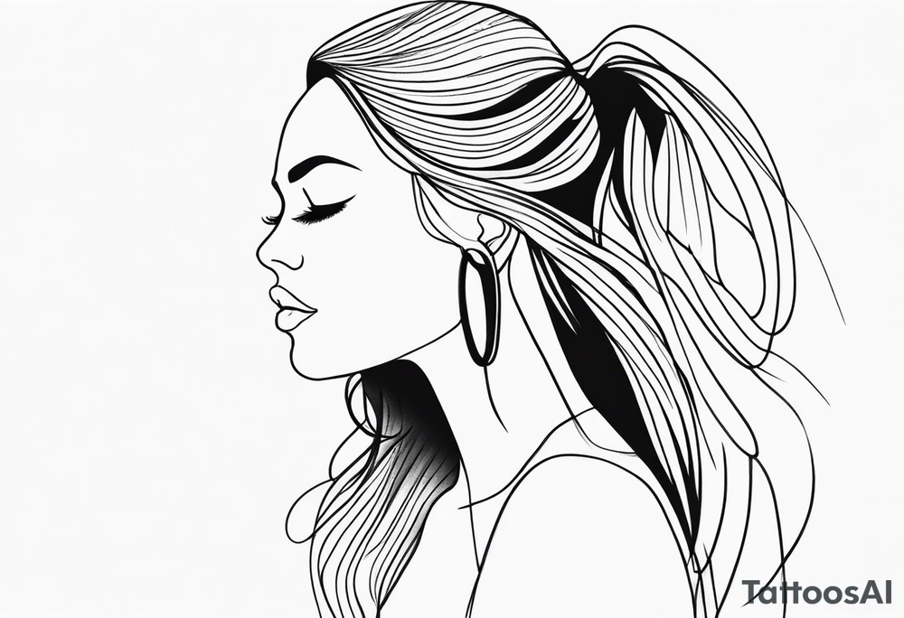 pointed ears long hair abstract lines tattoo idea