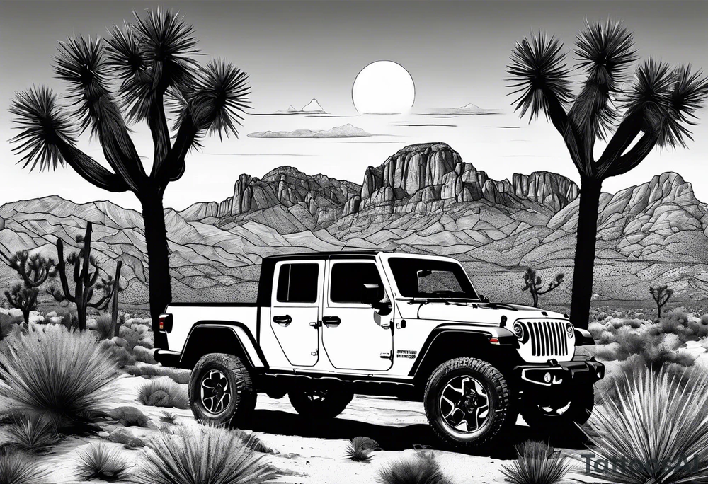 jeep gladiator dessert mountain Joshua tree tattoo idea