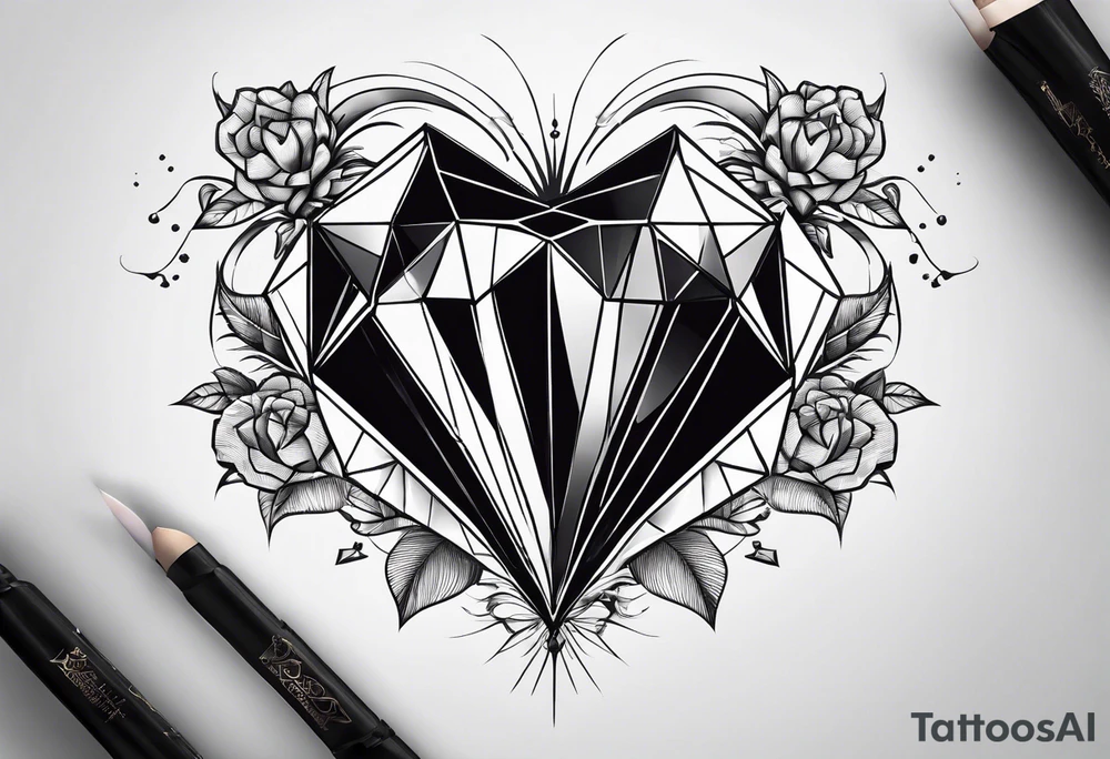 heart diamond black hexagon with spikes on top tattoo idea