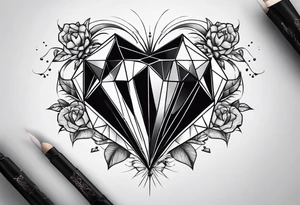 heart diamond black hexagon with spikes on top tattoo idea
