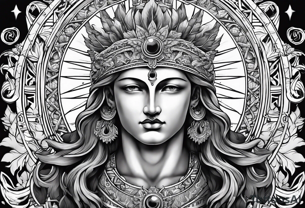 apollo
god of the sun
with his bow
upper body tattoo idea