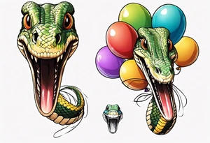 african python with colored ballons from movie up! aside and te-fiti stone on the other side tattoo idea