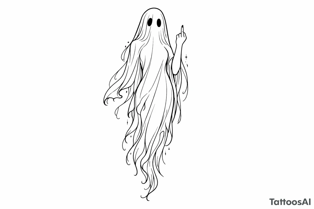 Tall girly ghost line work with middle finger up tattoo idea