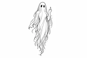 Tall girly ghost line work with middle finger up tattoo idea
